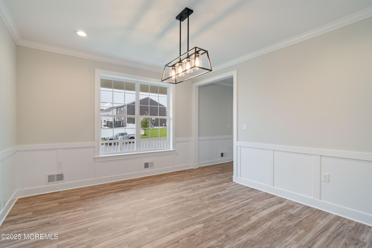 Empty room, Interior, Pendant Lights, Recessed Lighting, Wood Texture Flooring