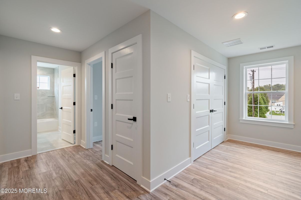 Bathroom, Empty room, Interior, Recessed Lighting, Wood Texture Flooring
