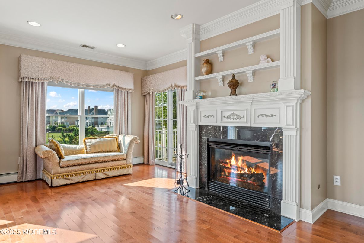 Fireplace, Interior, Recessed Lighting, Wood Texture Flooring