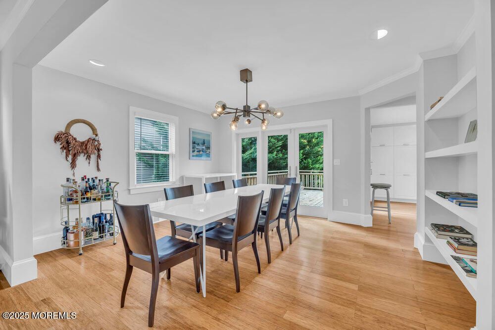 Dining room, Interior, Pendant Lights, Recessed Lighting, Wood Texture Flooring