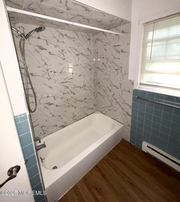 Bathroom, Interior, Marble Walls, Wood Texture Flooring