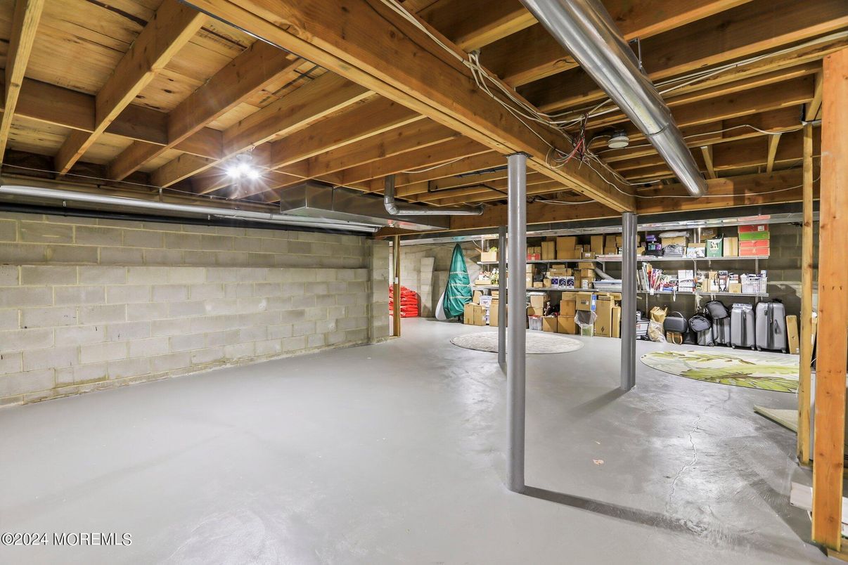 Garage, Interior, Stone Walls, Wooden Beams