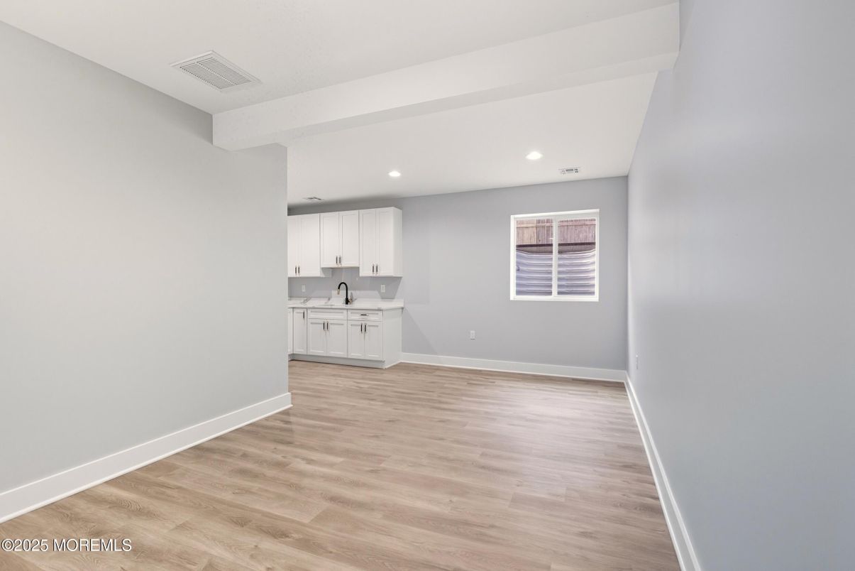 Empty room, Interior, Kitchen, Recessed Lighting, Wood Texture Flooring