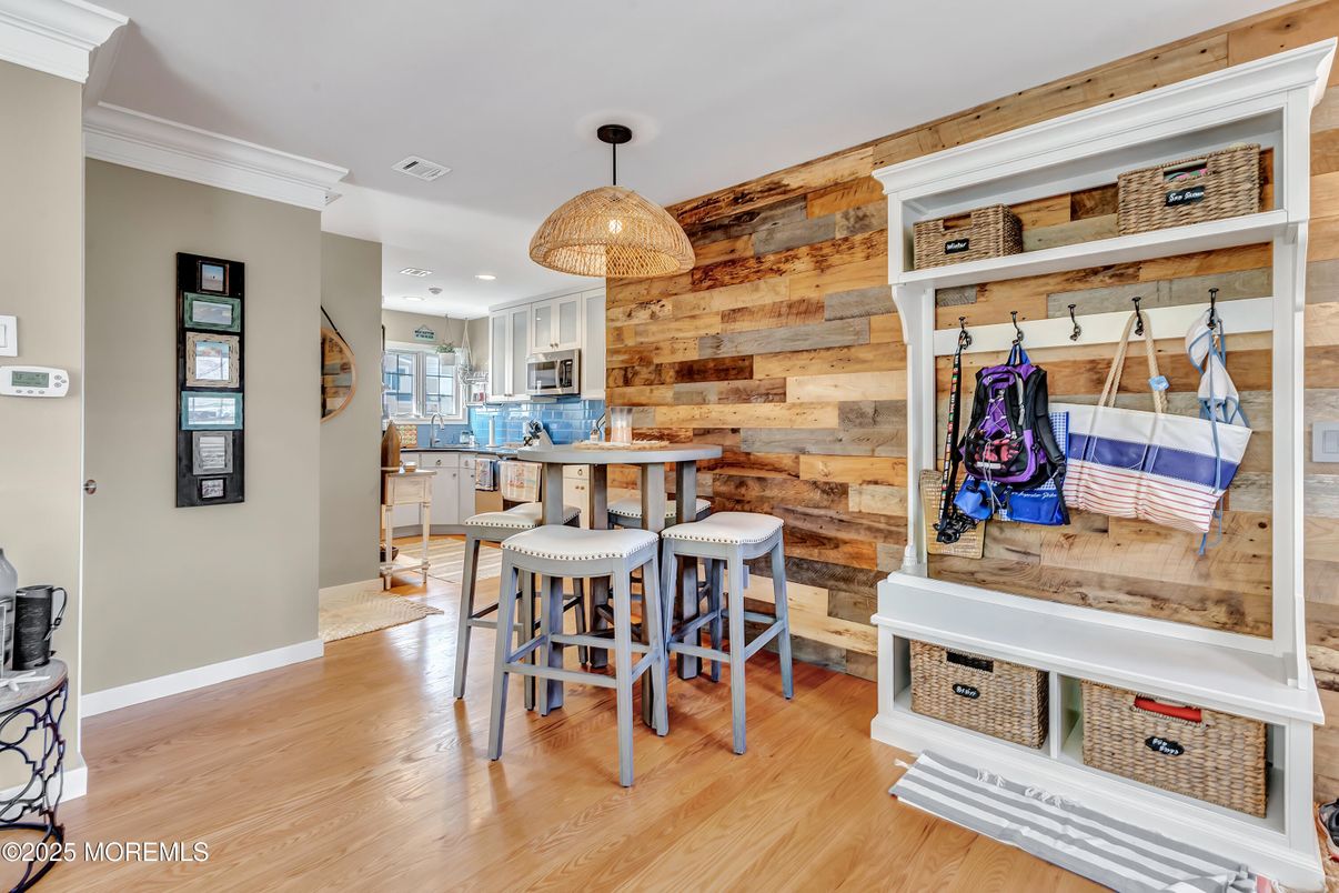 Interior, Kitchen, Recessed Lighting, Wood Texture Flooring, Wooden Walls