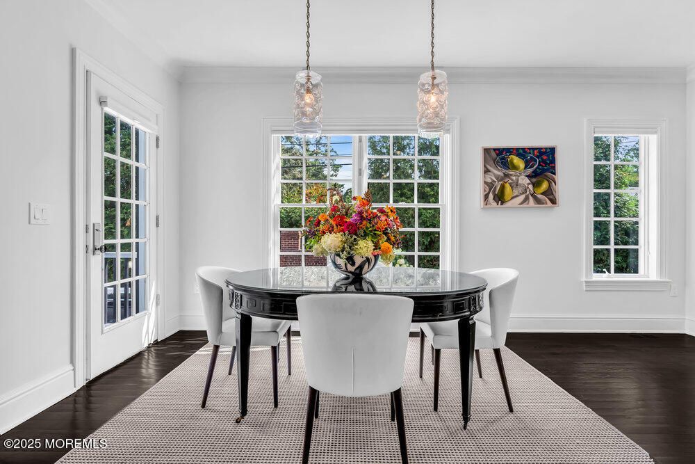 Dining room, Interior, Pendant Lights, Wood Texture Flooring