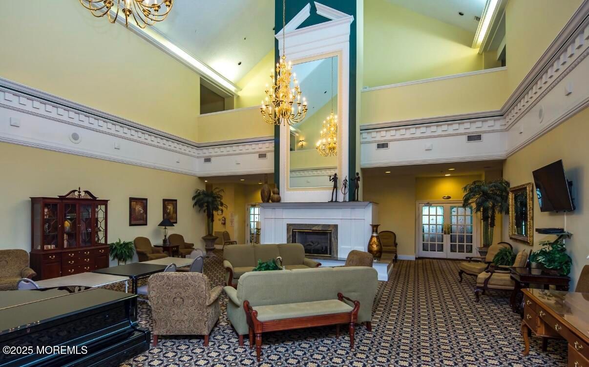 Chandelier, Dining room, Fireplace, Interior, Living room, Recessed Lighting