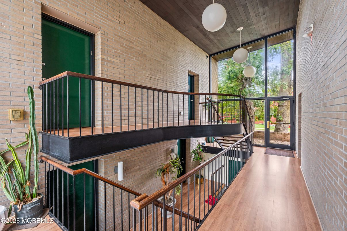 Interior, Pendant Lights, Stone Walls, Wooden Ceilings, Wood Texture Flooring