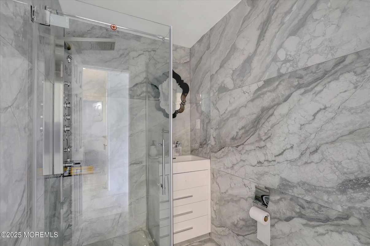 Bathroom, Glass Shower, Interior, Marble Walls