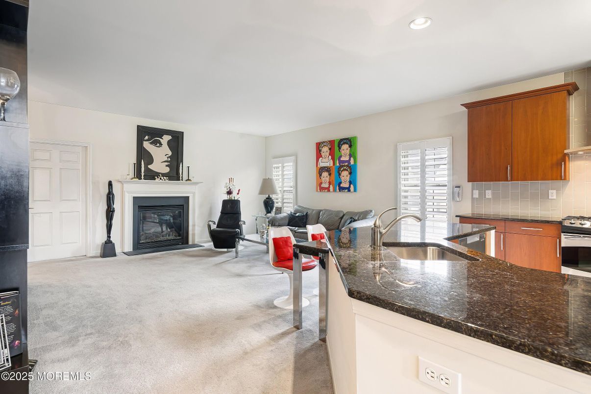 Fireplace, Interior, Kitchen, Living room, Recessed Lighting