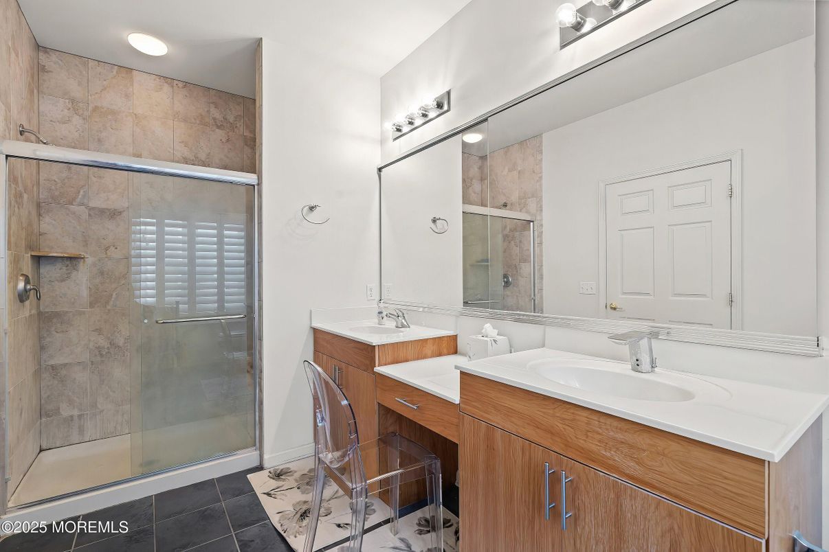 Bathroom, Dual Sink Vanities, Glass Shower, Interior, Recessed Lighting