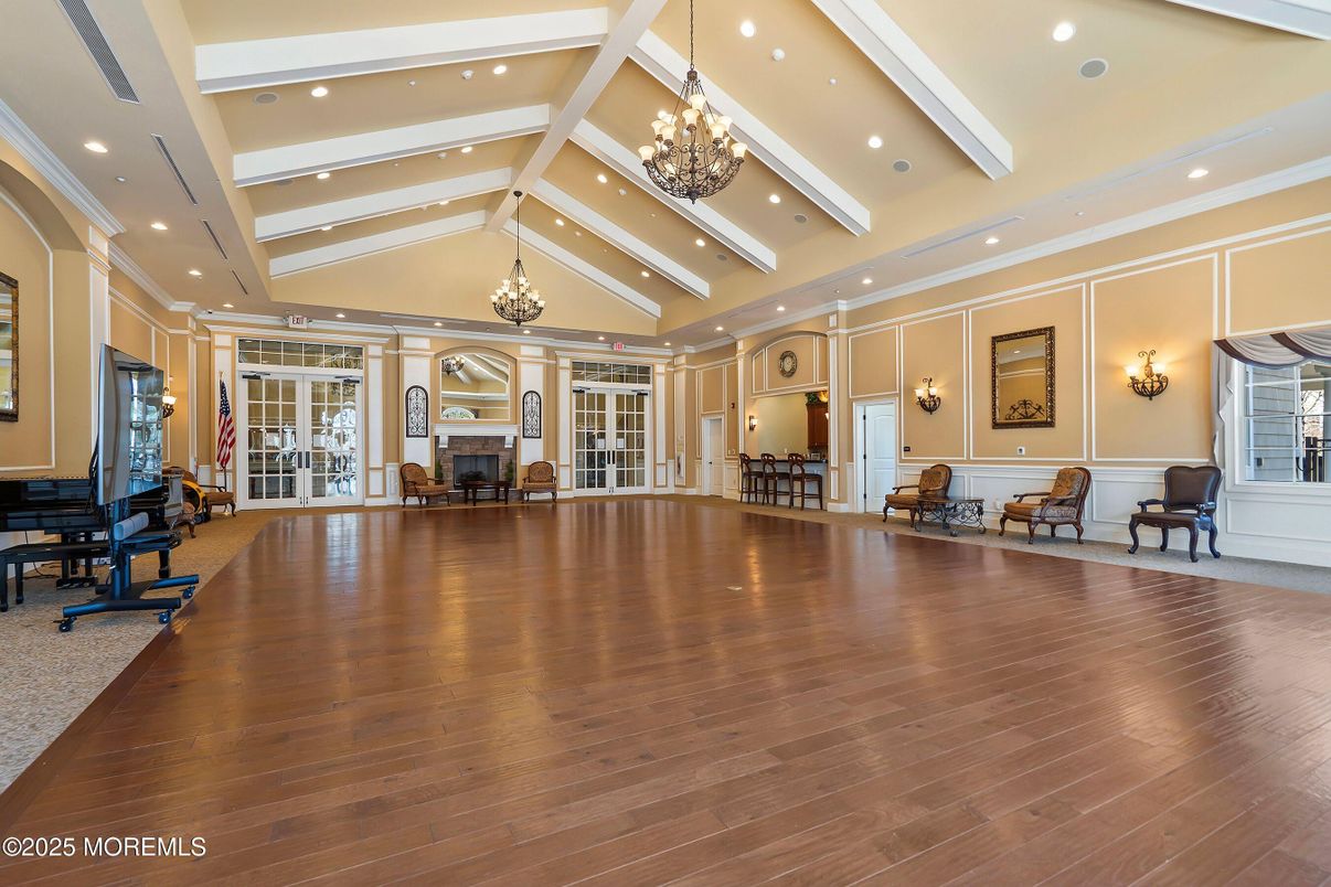Chandelier, Fireplace, Interior, Recessed Lighting, Wood Texture Flooring