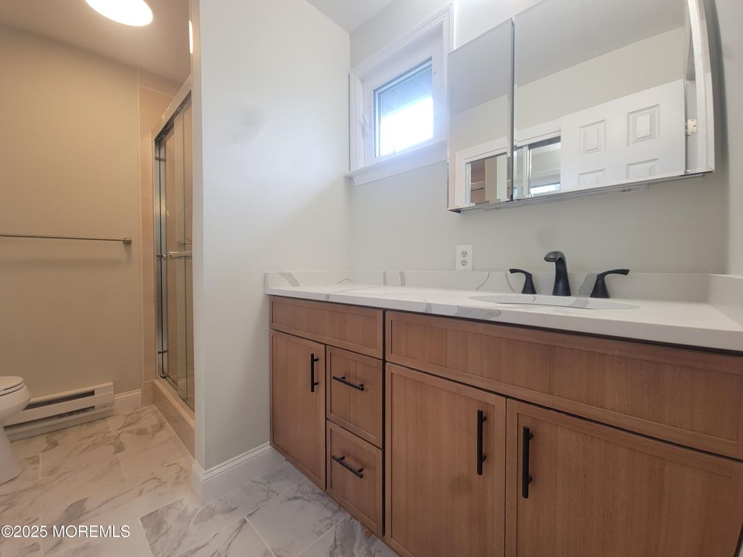 Bathroom, Dual Sink Vanities, Glass Shower, Interior, Marble