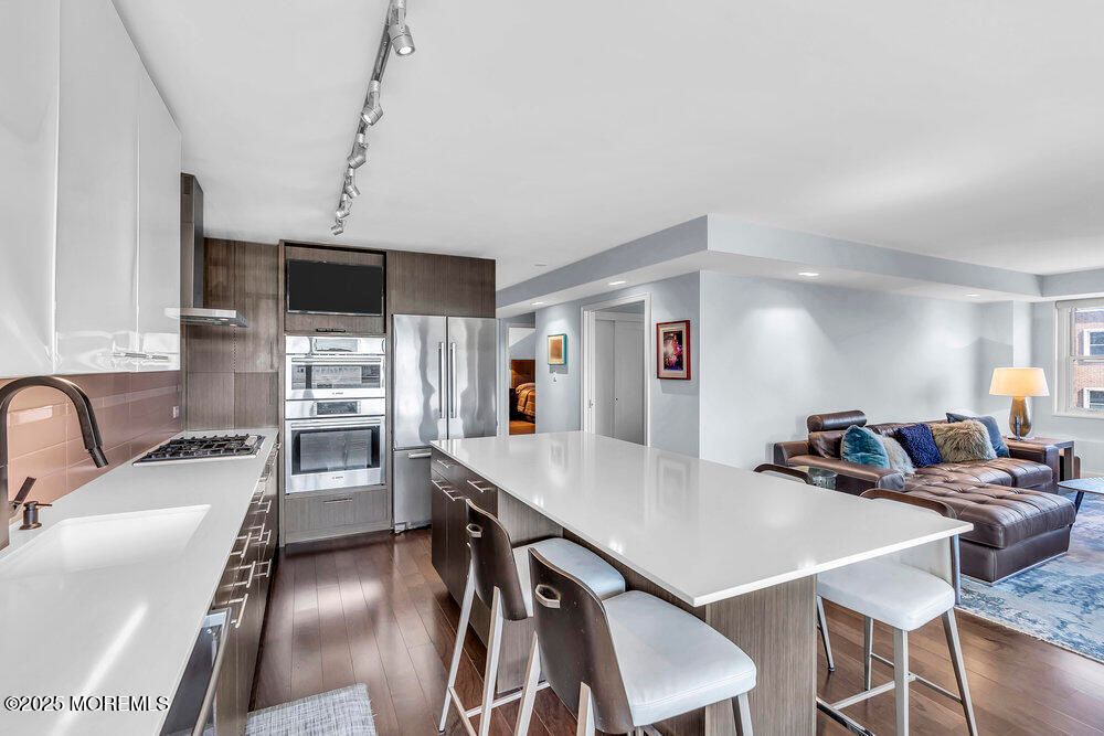 Interior, Kitchen, Living room, Recessed Lighting, Stainless Steel Appliances, Wood Texture Flooring