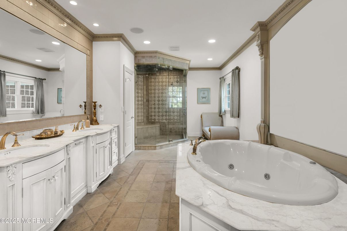 Bathroom, Dual Sink Vanities, Glass Shower, Interior, Recessed Lighting