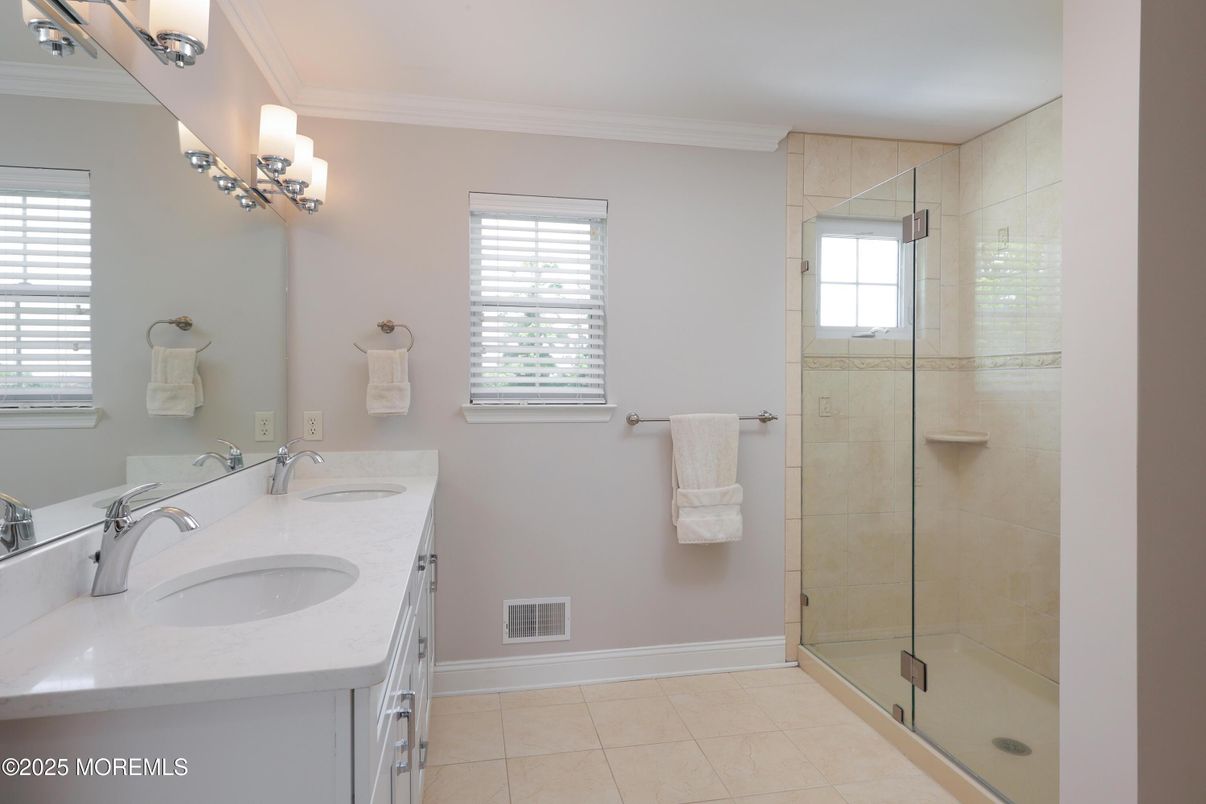 Bathroom, Dual Sink Vanities, Glass Shower, Interior