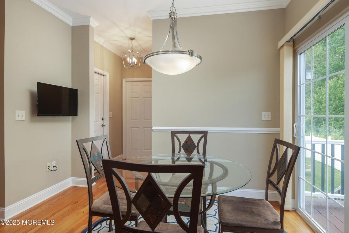 Dining room, Interior, Pendant Lights, Wood Texture Flooring