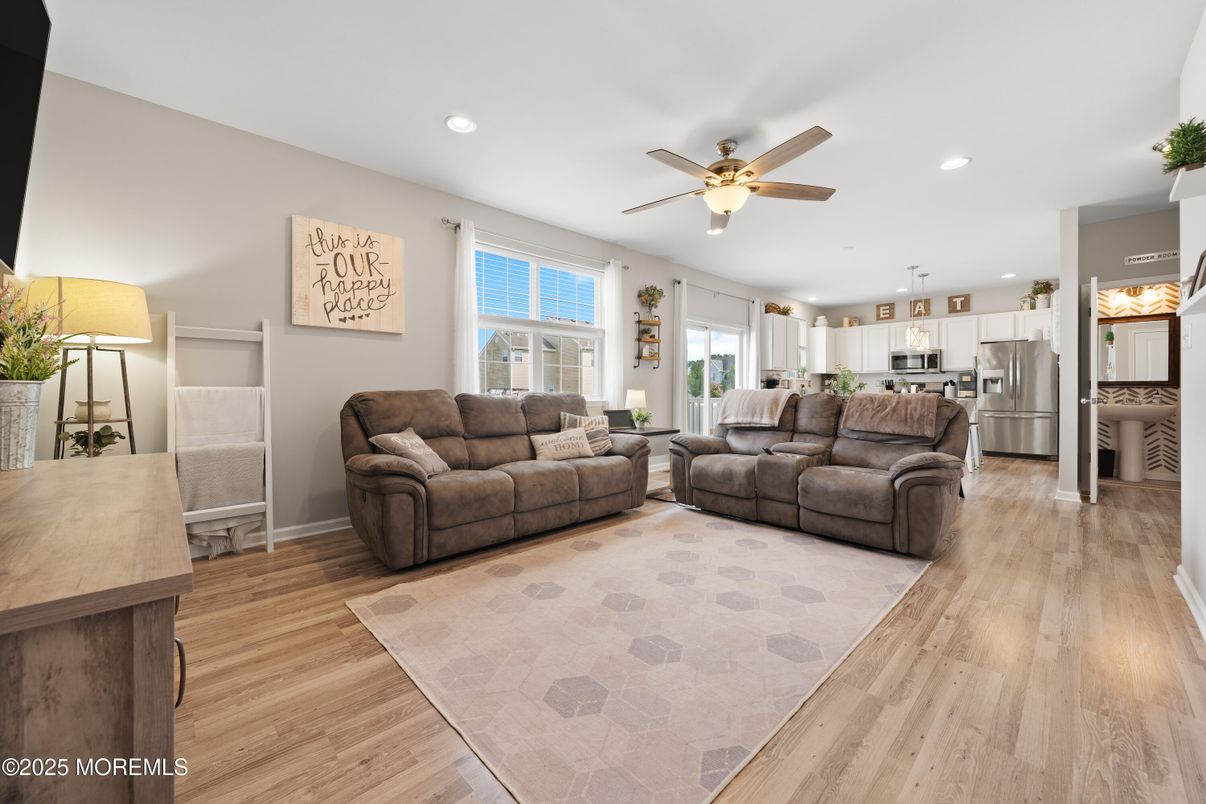 Interior, Kitchen, Living room, Pendant Lights, Recessed Lighting, Stainless Steel Appliances, Wood Texture Flooring