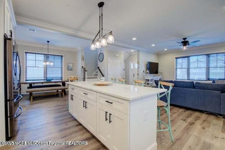 Dining room, Interior, Kitchen, Living room, Pendant Lights, Recessed Lighting, Wood Texture Flooring