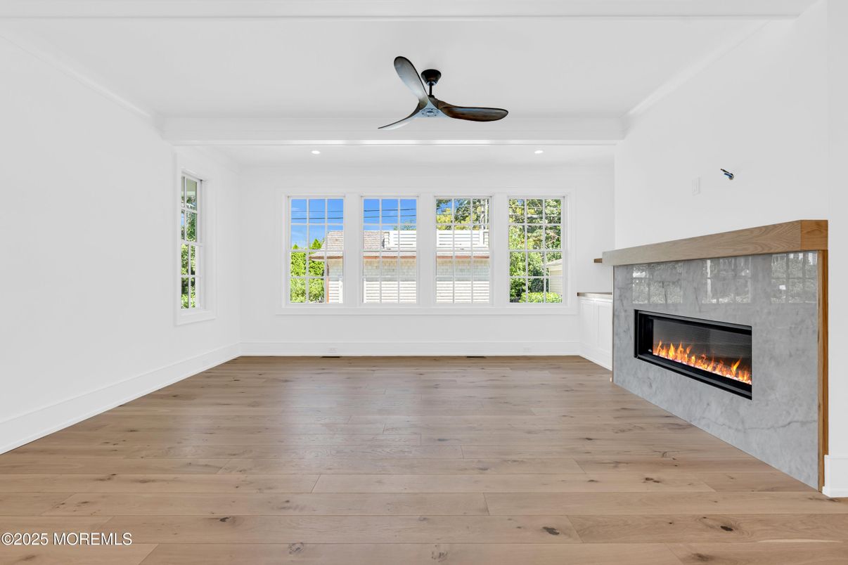 Empty room, Fireplace, Interior, Recessed Lighting, Wood Texture Flooring