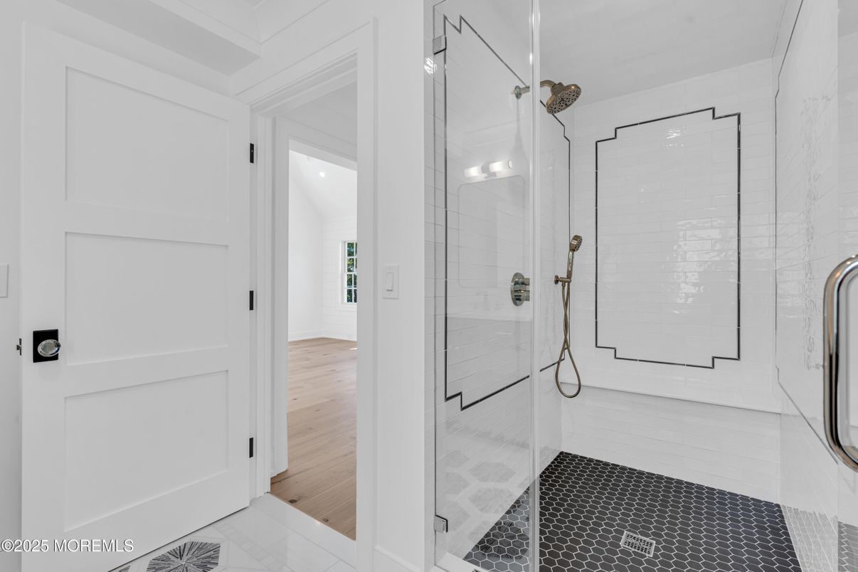 Bathroom, Glass Shower, Interior, Wood Texture Flooring