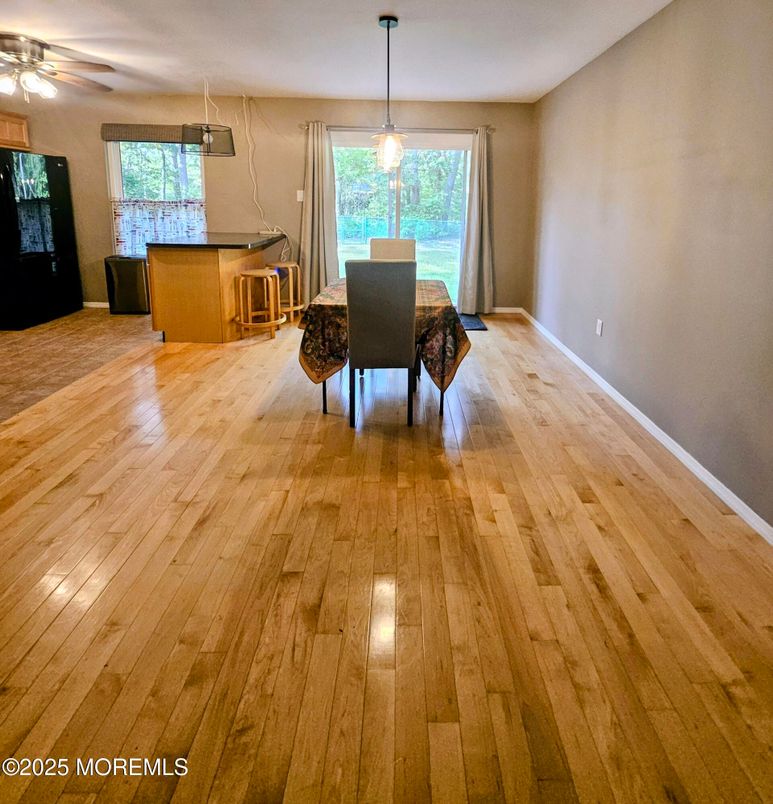 Dining room, Interior, Pendant Lights, Wood Texture Flooring