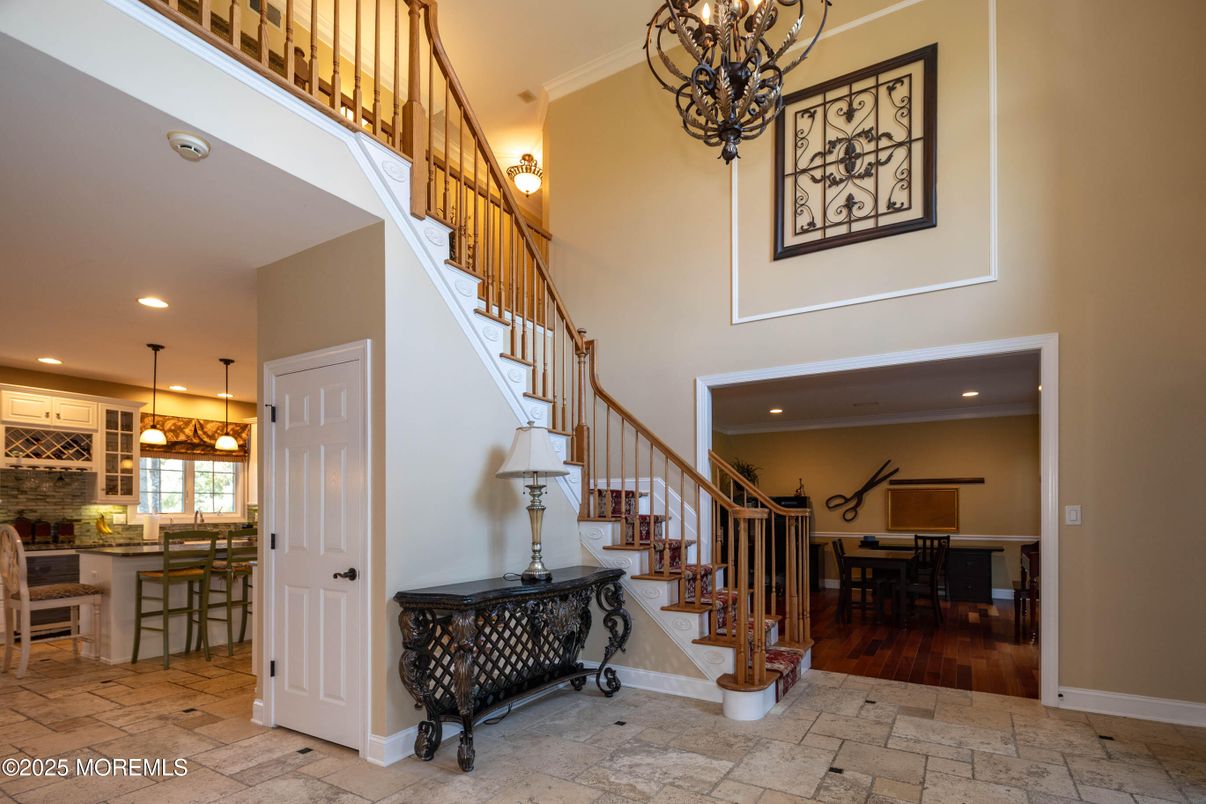 Dining room, Interior, Pendant Lights, Recessed Lighting, Wood Texture Flooring