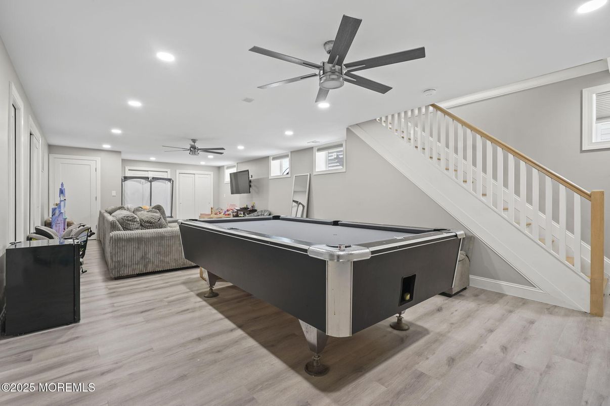 Billiard Table, Game Room, Interior, Recessed Lighting, Wood Texture Flooring