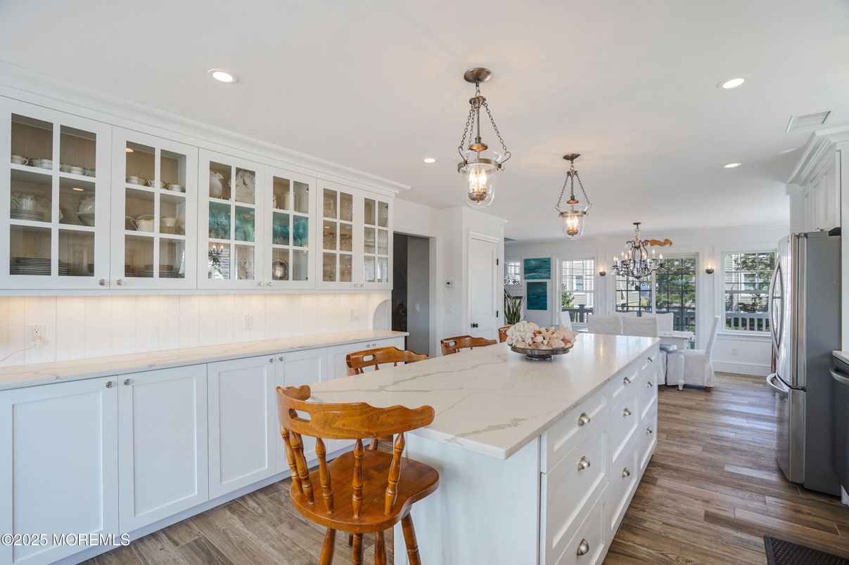 Interior, Kitchen, Pendant Lights, Recessed Lighting, Wood Texture Flooring