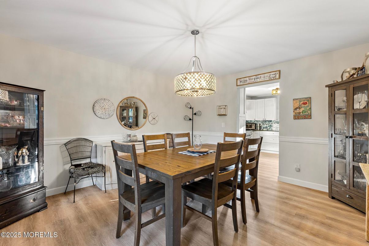 Dining room, Interior, Pendant Lights, Wood Texture Flooring