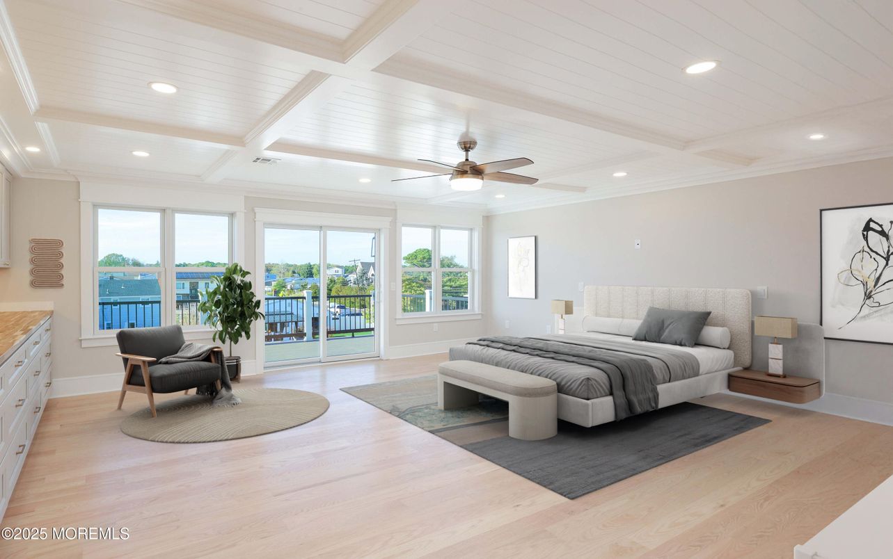 Bedroom, Interior, Recessed Lighting, Water, Wood Texture Flooring