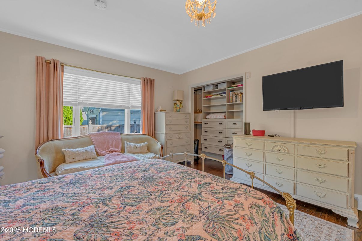 Bedroom, Chandelier, Interior, Wood Texture Flooring