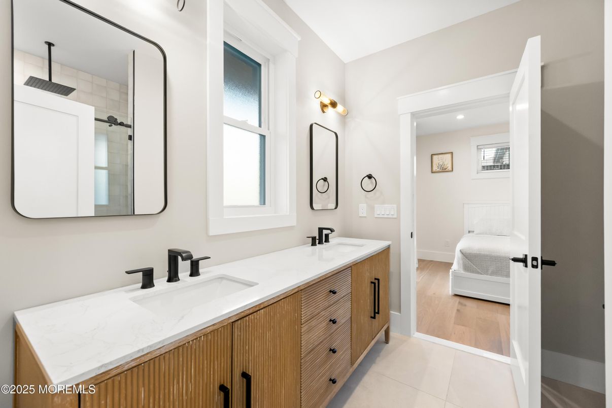 Bathroom, Bedroom, Dual Sink Vanities, Interior, Recessed Lighting, Wood Texture Flooring
