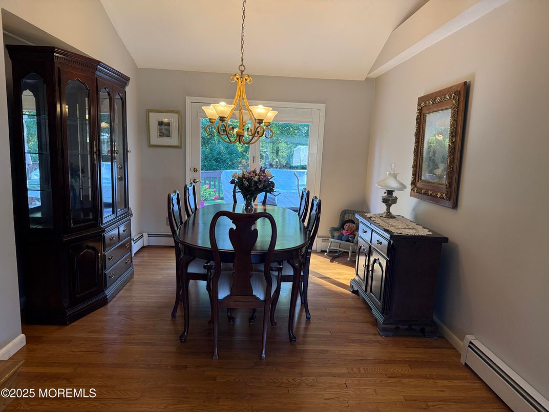 Chandelier, Dining room, Interior, Wood Texture Flooring