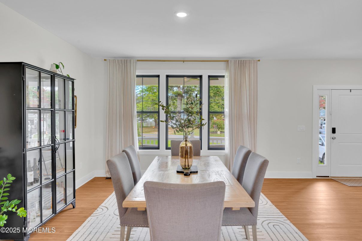Dining room, Interior, Recessed Lighting, Wood Texture Flooring