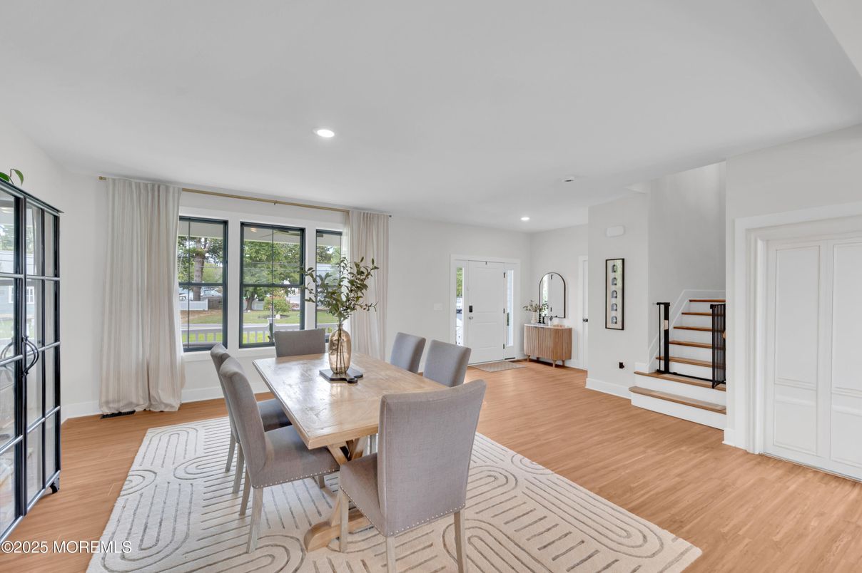 Dining room, Interior, Recessed Lighting, Wood Texture Flooring