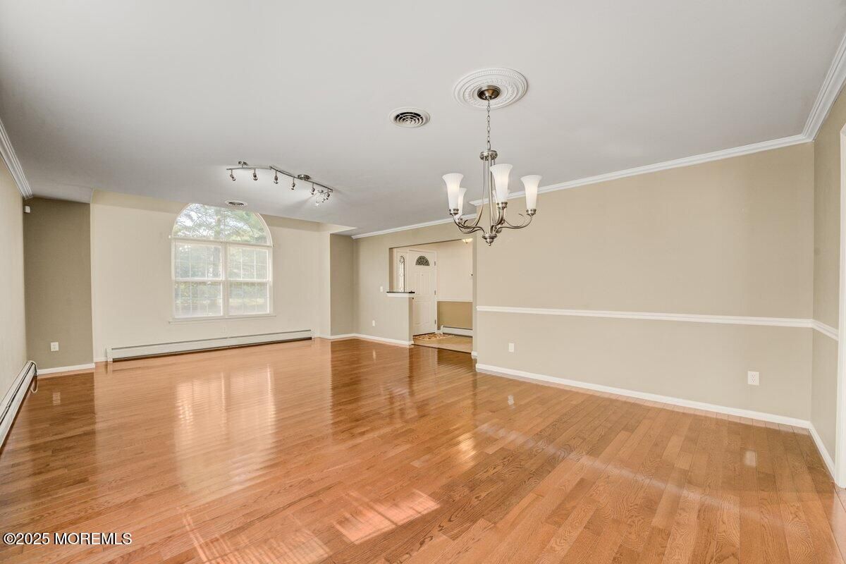 Chandelier, Empty room, Interior, Wood Texture Flooring