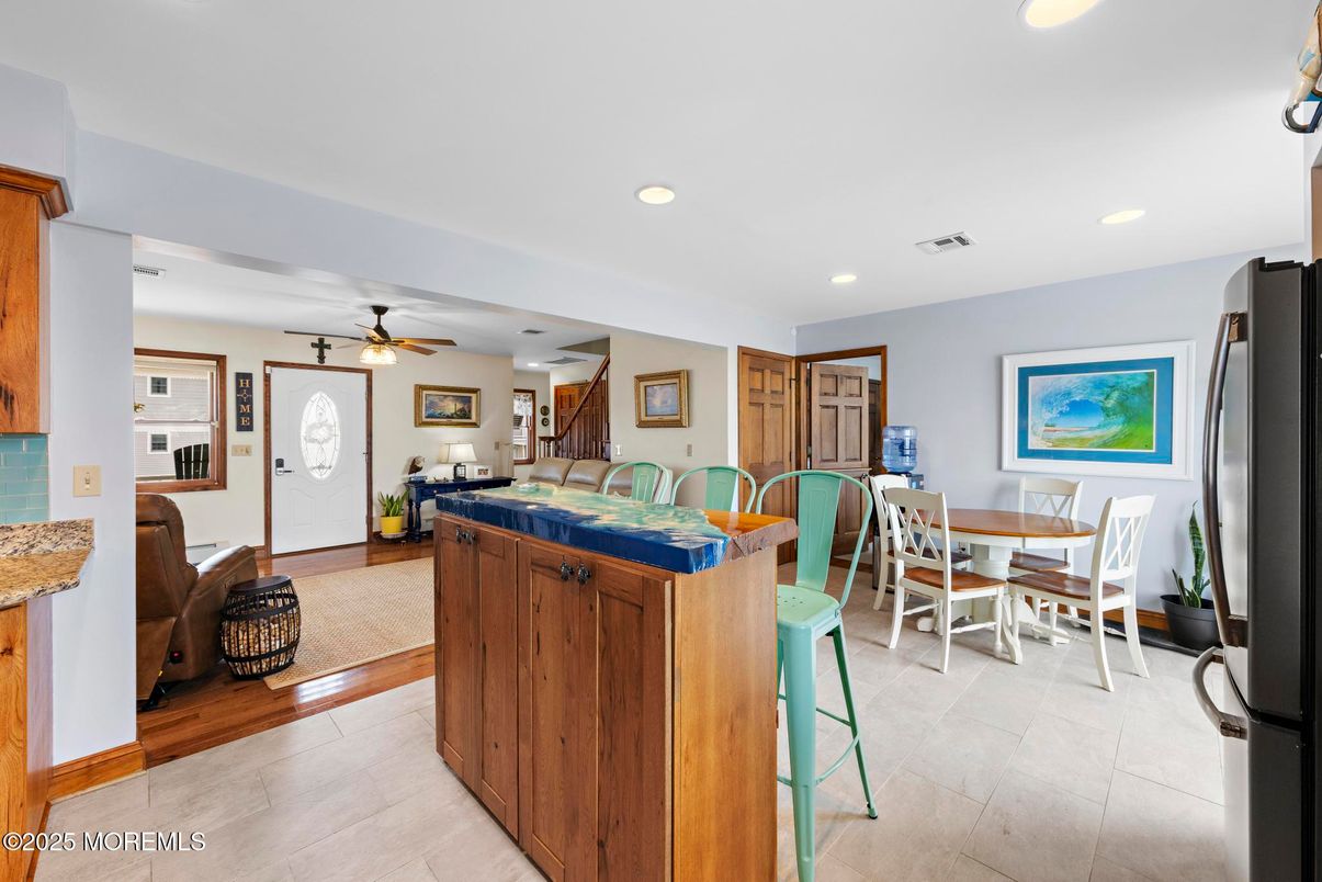 Dining room, Interior, Kitchen, Living room, Recessed Lighting, Wood Texture Flooring