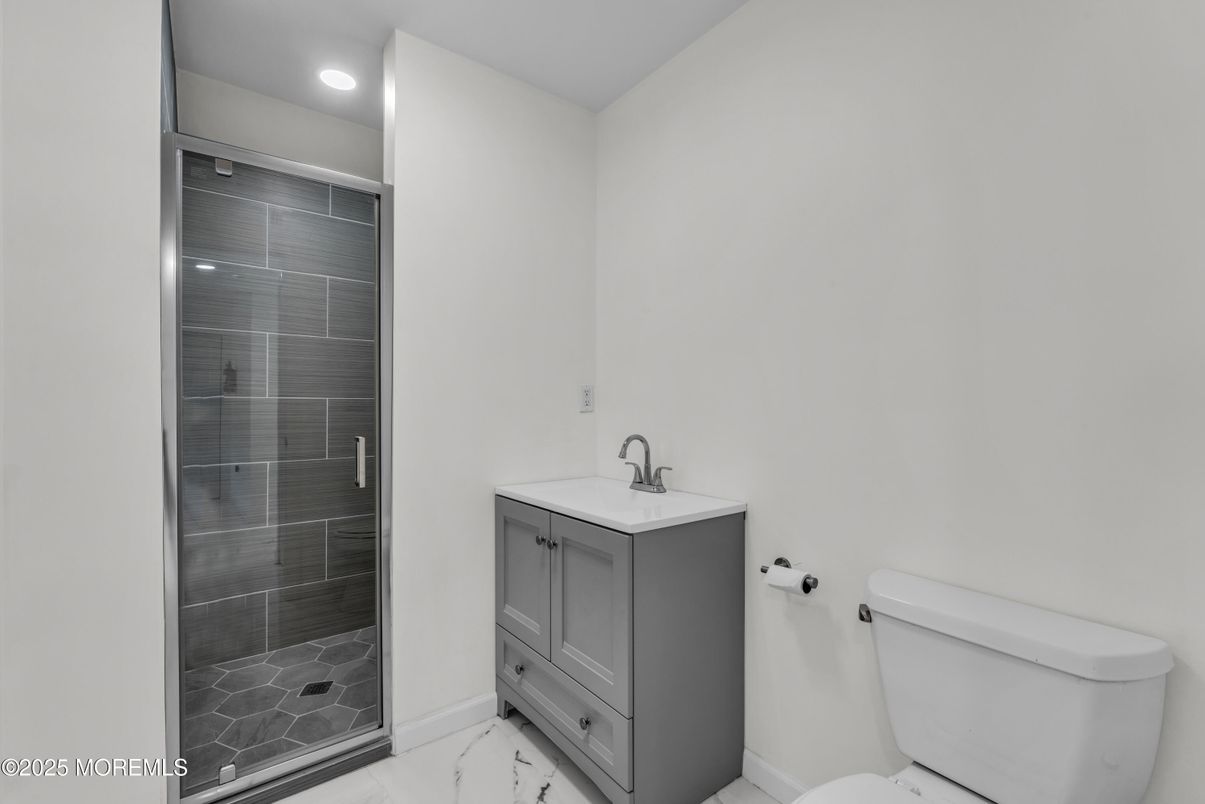Bathroom, Glass Shower, Interior, Marble, Recessed Lighting