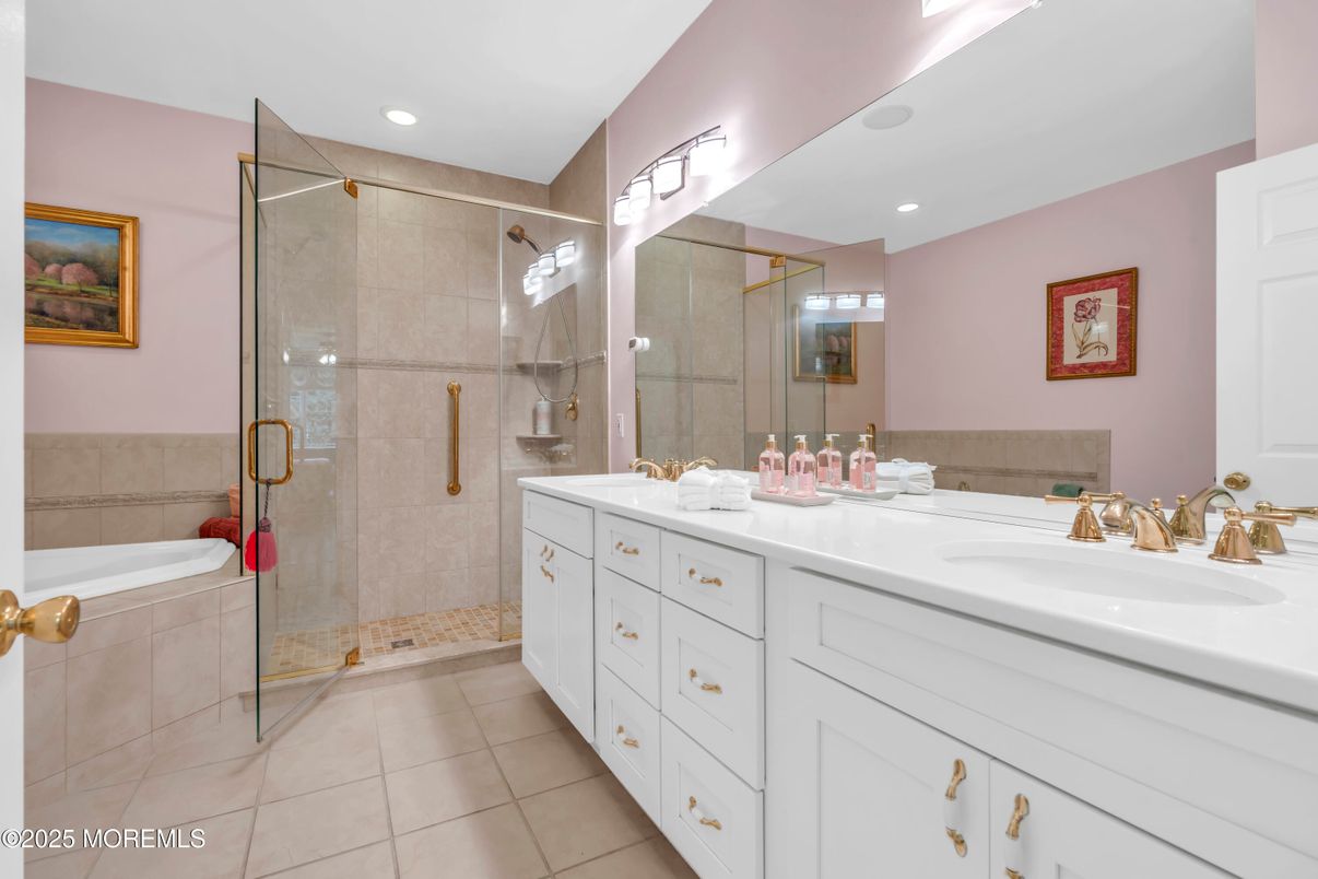Bathroom, Dual Sink Vanities, Glass Shower, Interior, Recessed Lighting