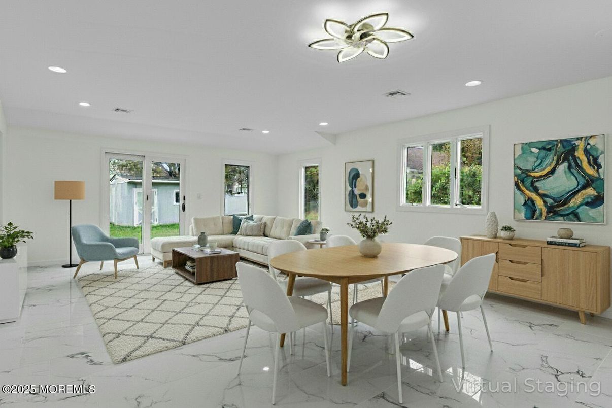Dining room, Interior, Living room, Marble, Recessed Lighting