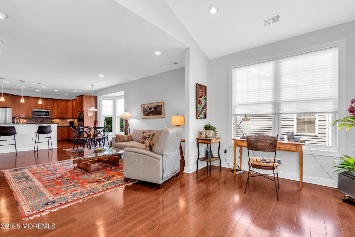 Dining room, Interior, Kitchen, Living room, Pendant Lights, Recessed Lighting, Wood Texture Flooring