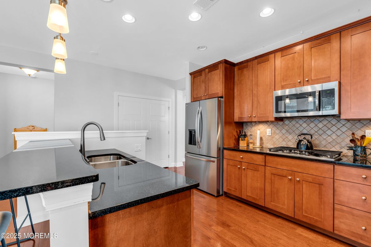 Interior, Kitchen, Pendant Lights, Recessed Lighting, Wood Texture Flooring