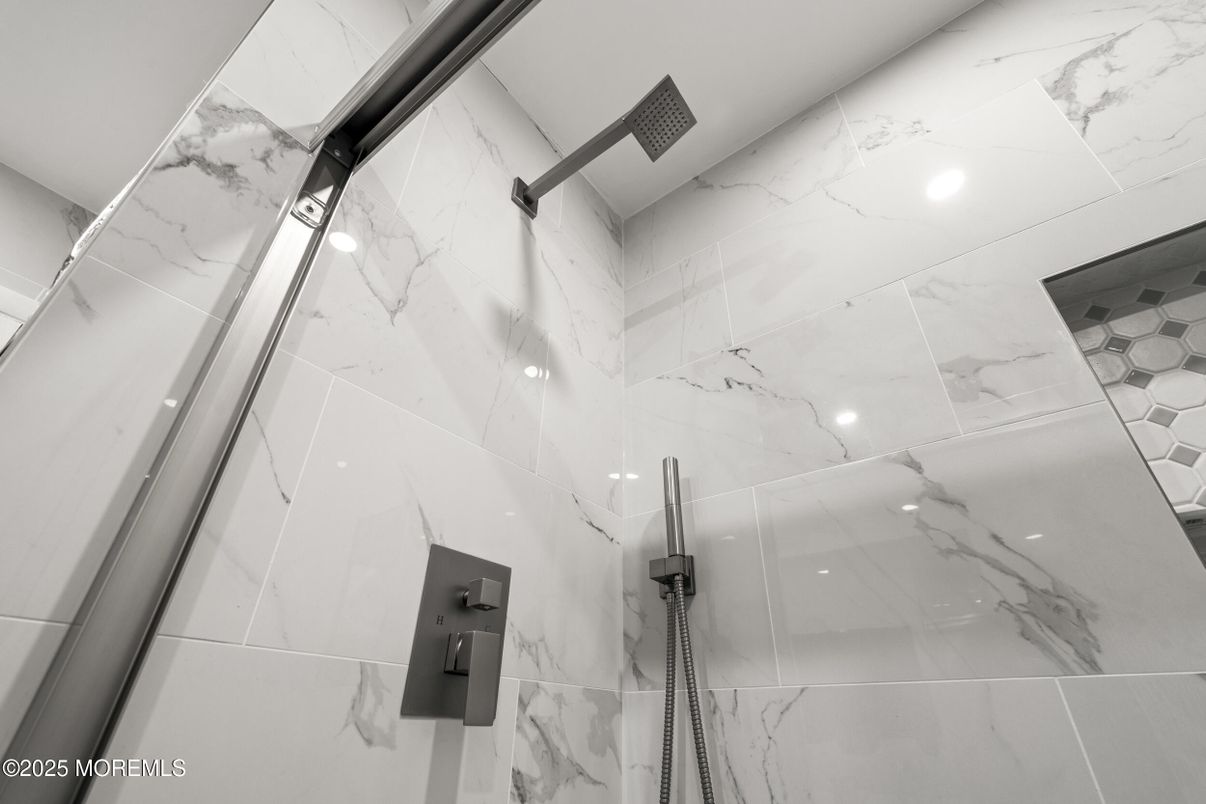 Bathroom, Glass Shower, Interior, Marble Walls, Recessed Lighting