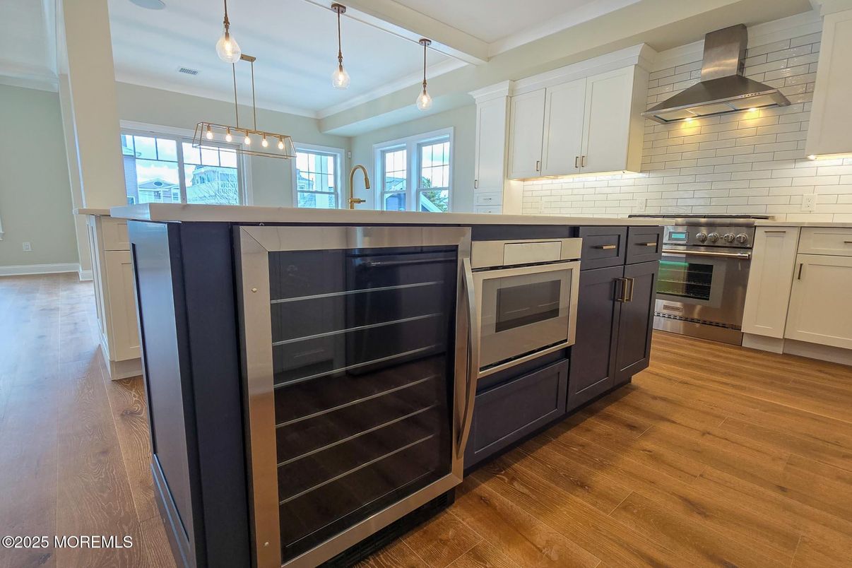 Interior, Kitchen, Pendant Lights, Stainless Steel Appliances, Wood Texture Flooring
