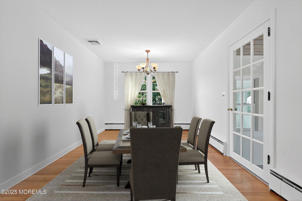 Chandelier, Dining room, Interior, Wood Texture Flooring