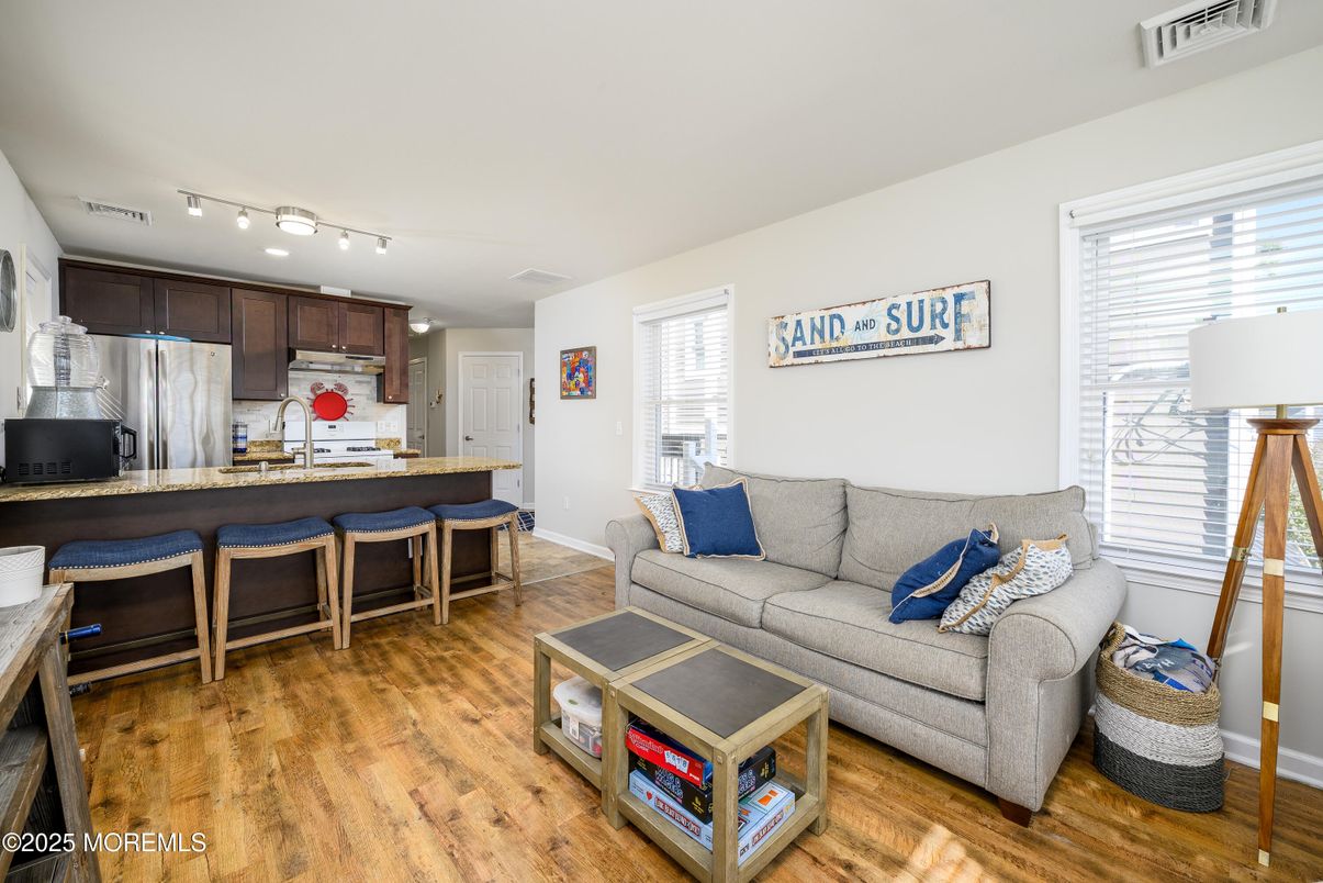 Interior, Kitchen, Living room, Stainless Steel Appliances, Wood Texture Flooring