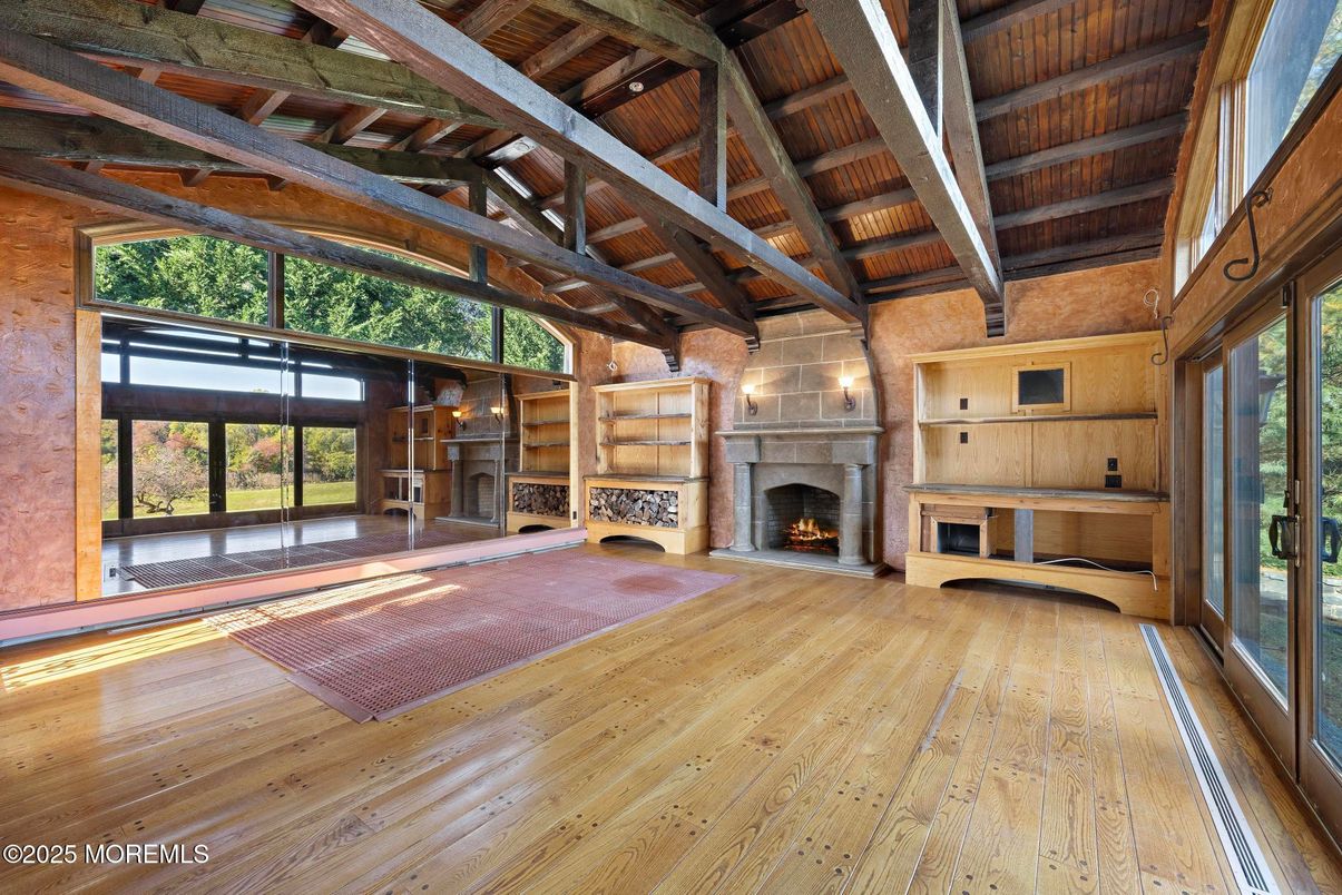 Fireplace, Interior, Pendant Lights, Wooden Beams, Wooden Ceilings, Wood Texture Flooring