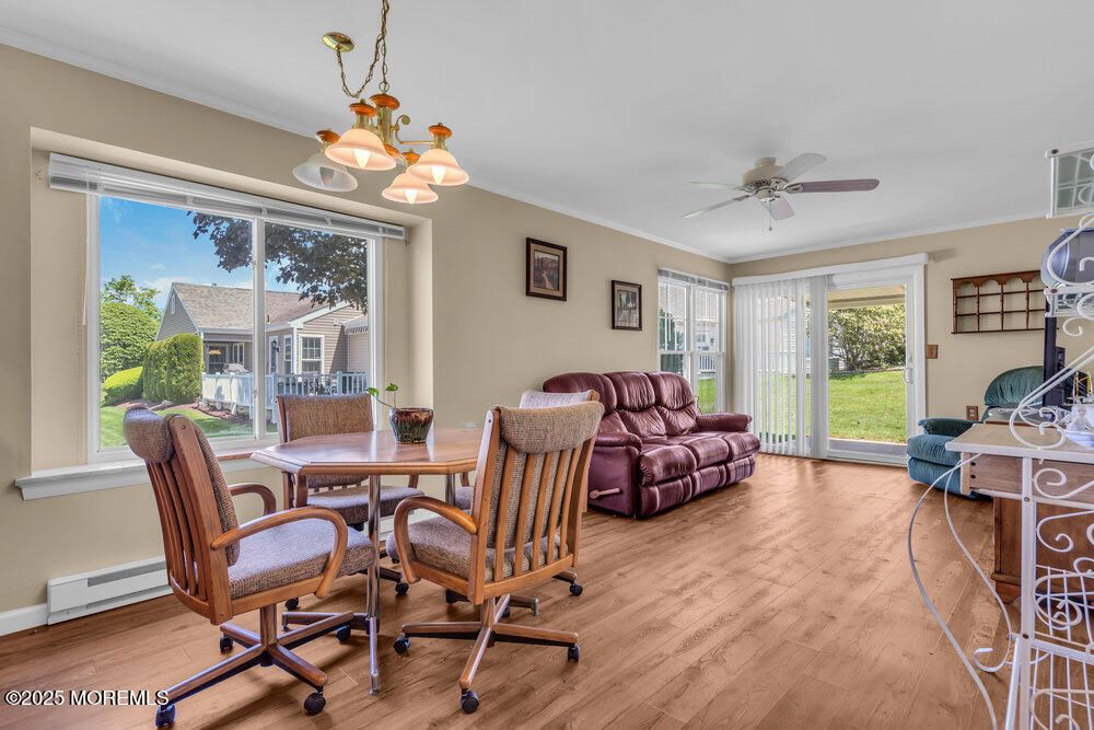 Dining room, Interior, Living room, Pendant Lights, Wood Texture Flooring
