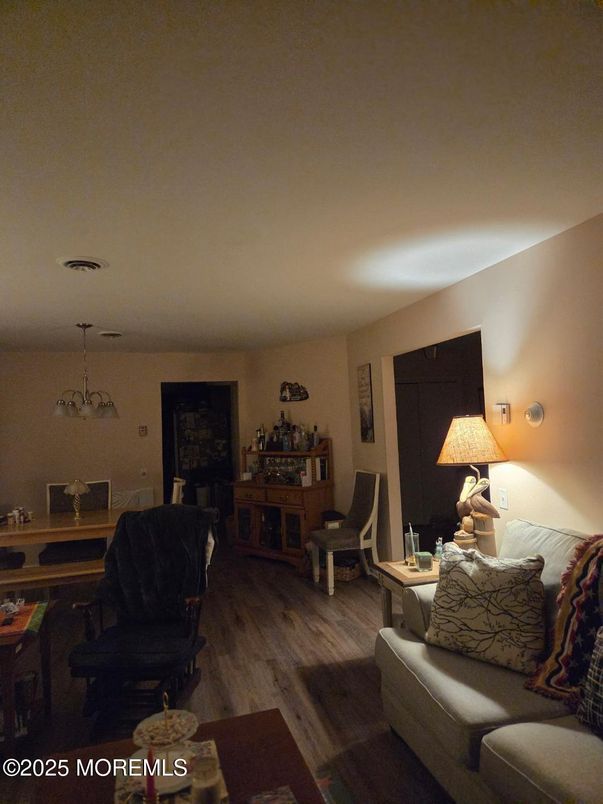 Dining room, Interior, Living room, Pendant Lights, Wood Texture Flooring