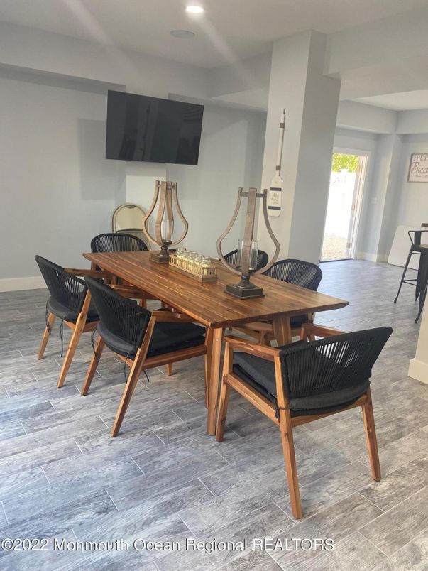 Dining room, Interior, Recessed Lighting, Wood Texture Flooring